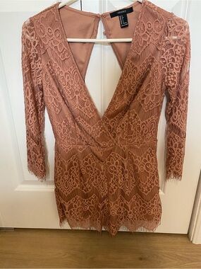 Forever 21 Rose Lace Long Sleeve V-Neck Dress Romper